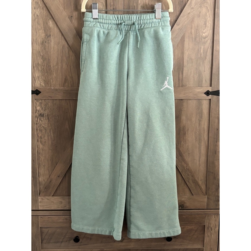 Jordan Girls Wide Leg Sweatpants Sage Green Jumpman Logo Fleece PantsSize S 8-10